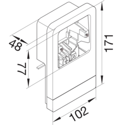 Zeichnung Geräteträger universal für UP-Geräte mit Abdeckrahmen Geräteträger Kunststoff